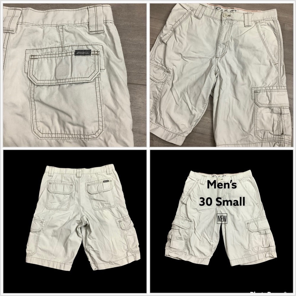 Men's Eddie Bauer 30 Small Chino Khakis Shorts Cargo Crean Ripstop Durable NWOT
